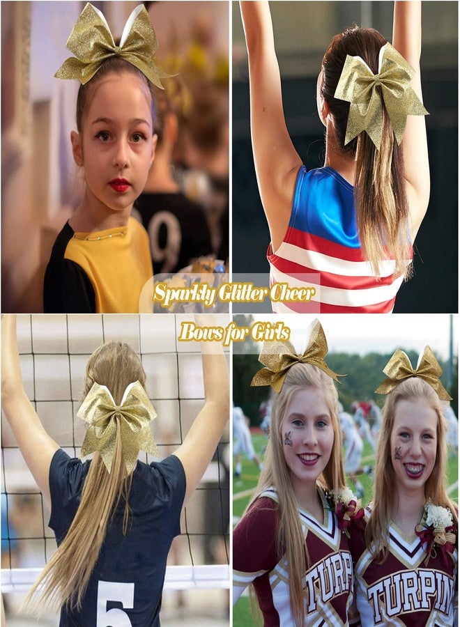 CN 16PCS 8" Large Glitter Cheer Bows for Cheerleaders, CN Sparkly Hair Bows with Elastic Hair Ties Accessories for Teens Girls Women Cheerleading Softball Competition Sports (Gold) - Image 5